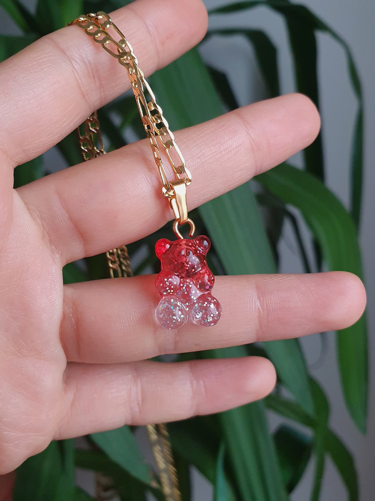 Gummy Bear Necklace Gold Necklace Shiny Gummies Teddy Etsy