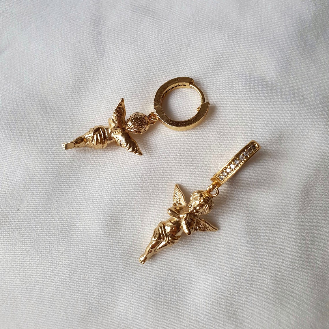 9 Karat Gold Betender Engel Geflügelte Cherub Schutzengel