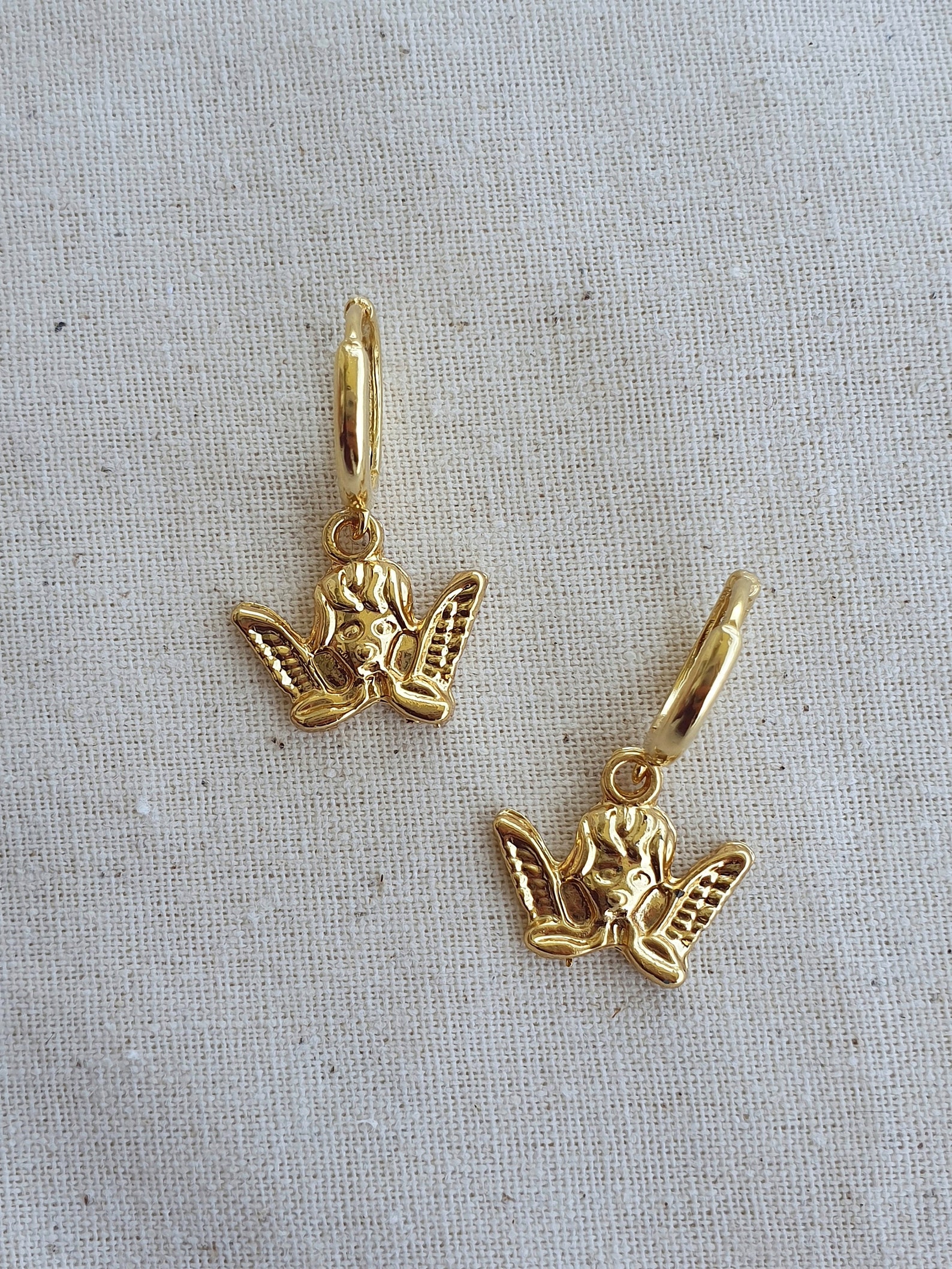 Gold Cherub Earrings 18k Gold Plated Earrings Dangle | Etsy