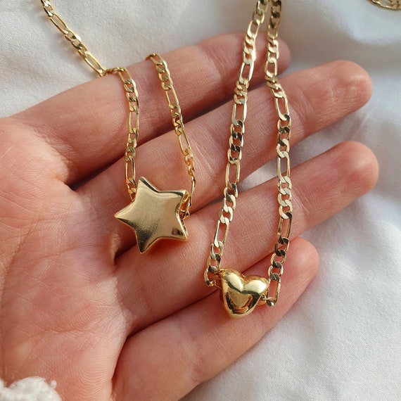 18k Gold Plated Star or Heart Shaped Thick Charm Dainty Minimalist