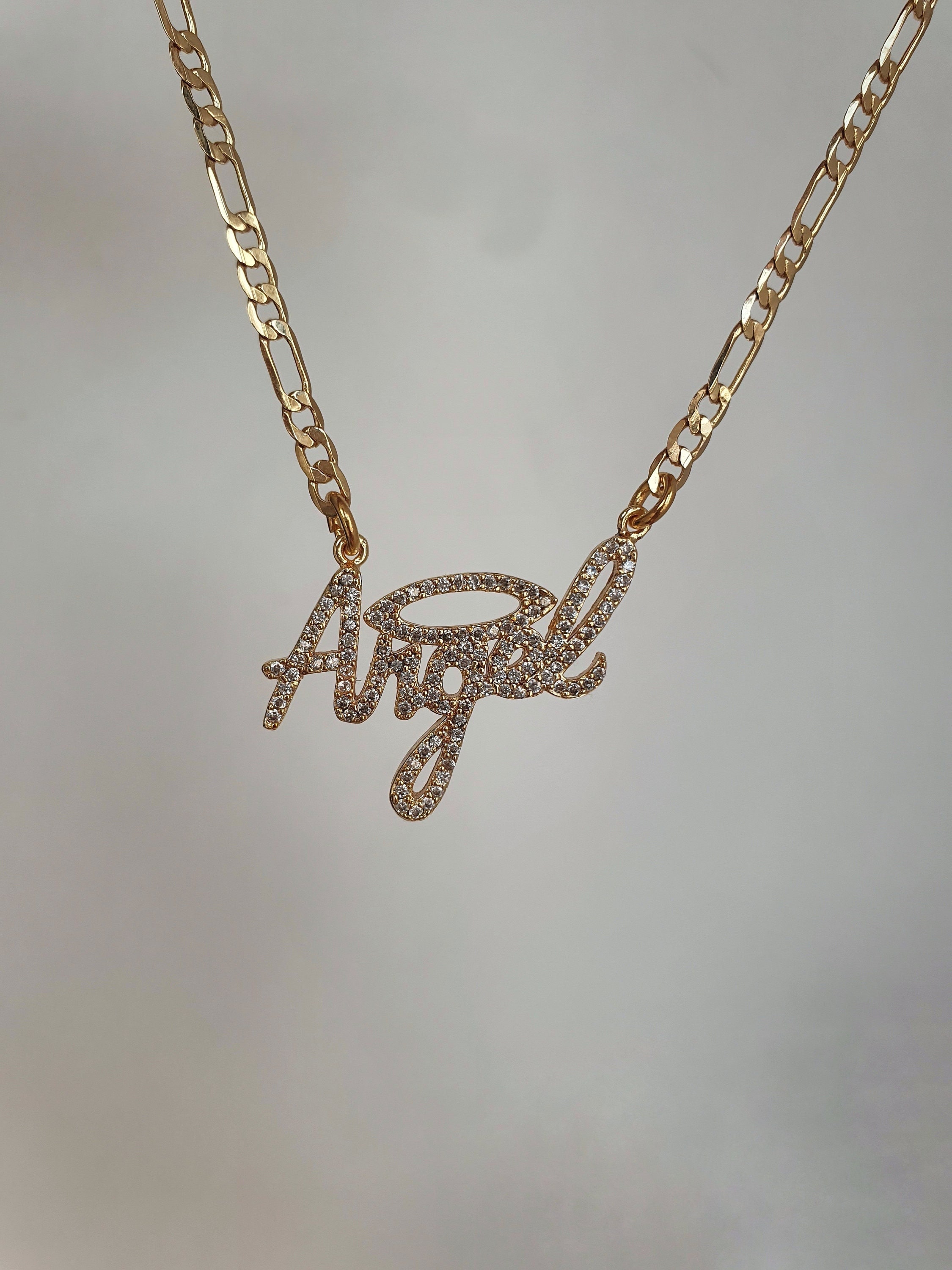 Angel Word Pave Crystal Stone 18k Gold Plated Dainty Minimalist