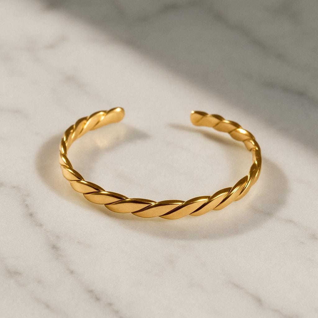 18k Gold Plated Knitted Shaped Dainty Cuff Minimalist Hug