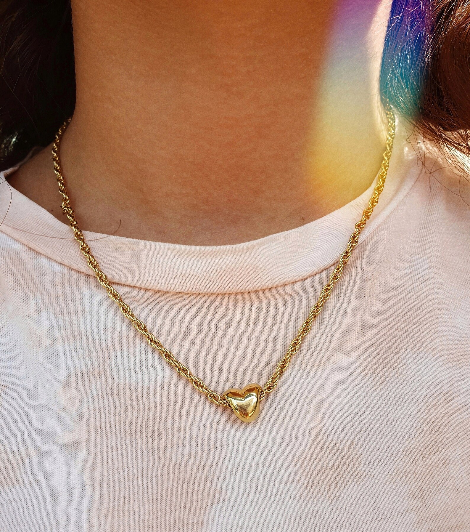 Gold Necklace Gold Heart Necklace 18k Gold Plated Necklace Etsy