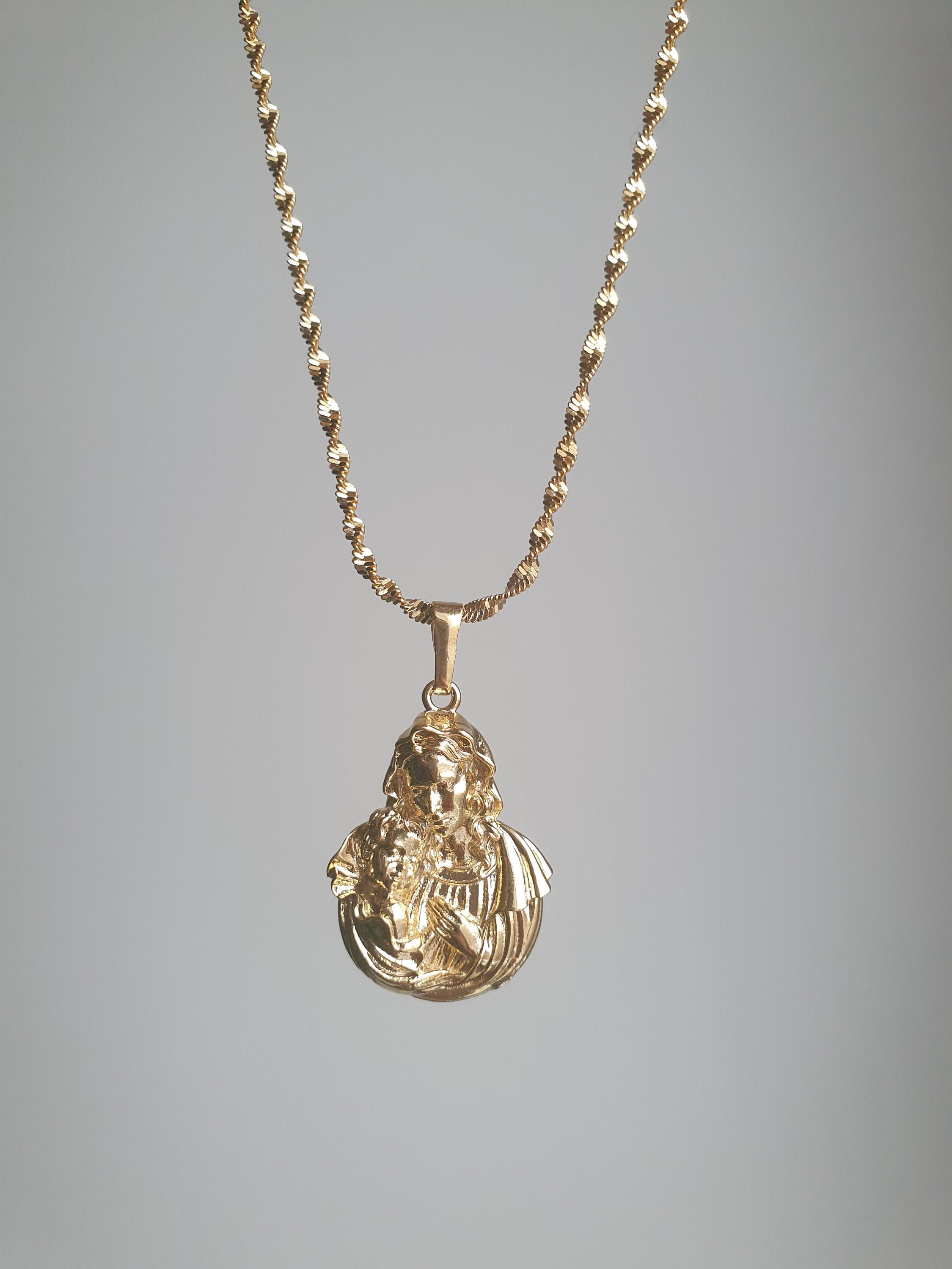 Virgin Mary Necklace 18k Gold Plated Necklace Catholic Etsy