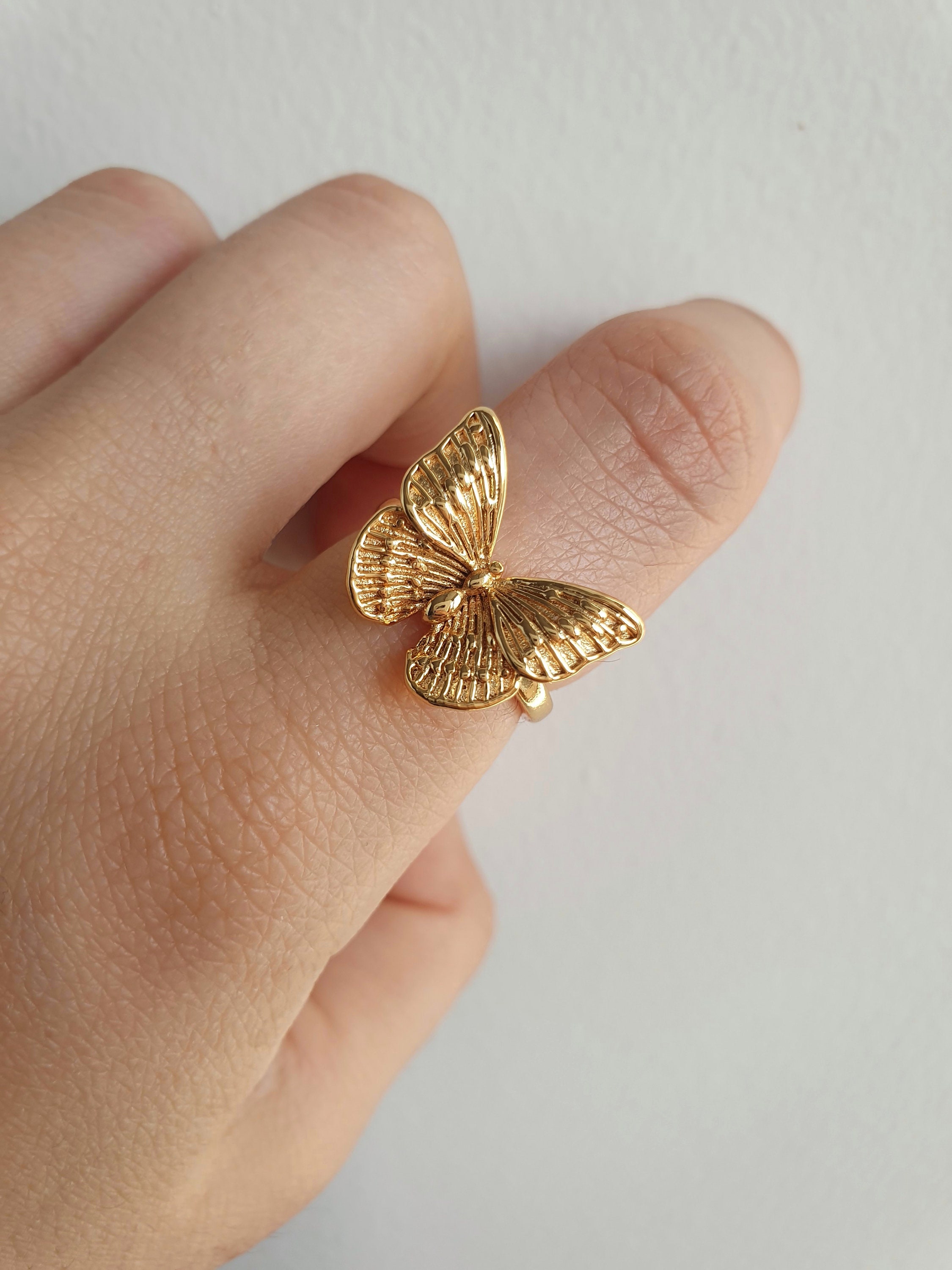Butterfly Dainty Thumb Adjustable Statement Minimalist Cute 18k