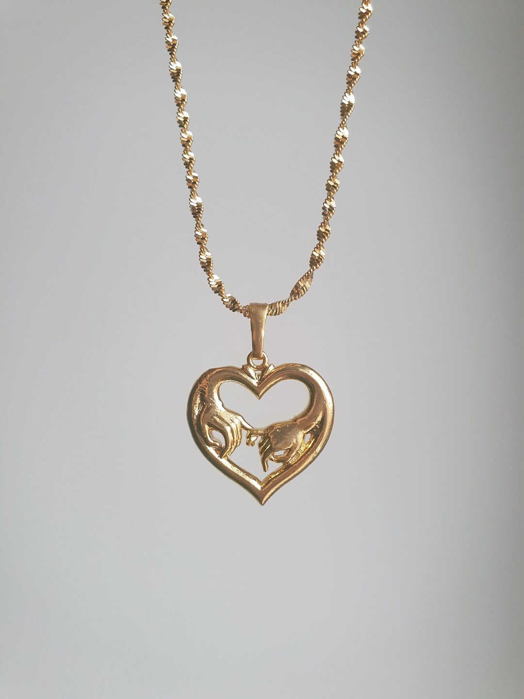 Heart Holding Hands Necklace, Holding Hands Charm Necklace, Thick Heart ...