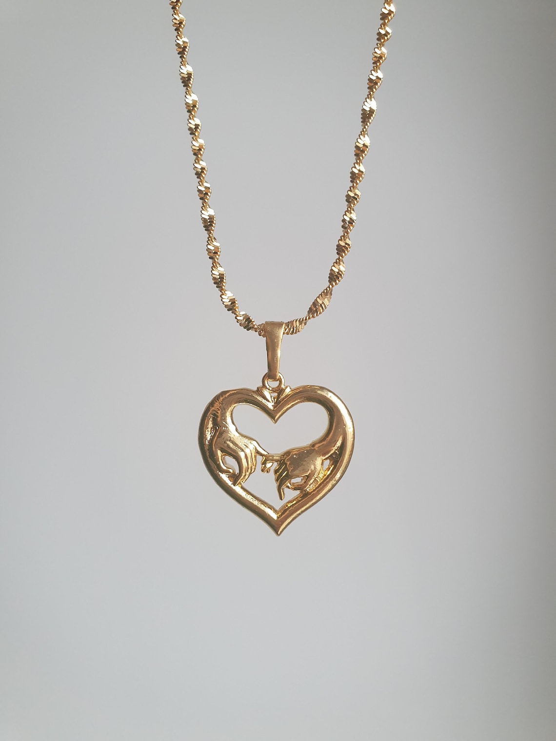 Holding Hands Heart Pendant 18k Gold Plated Dainty Charm Etsy