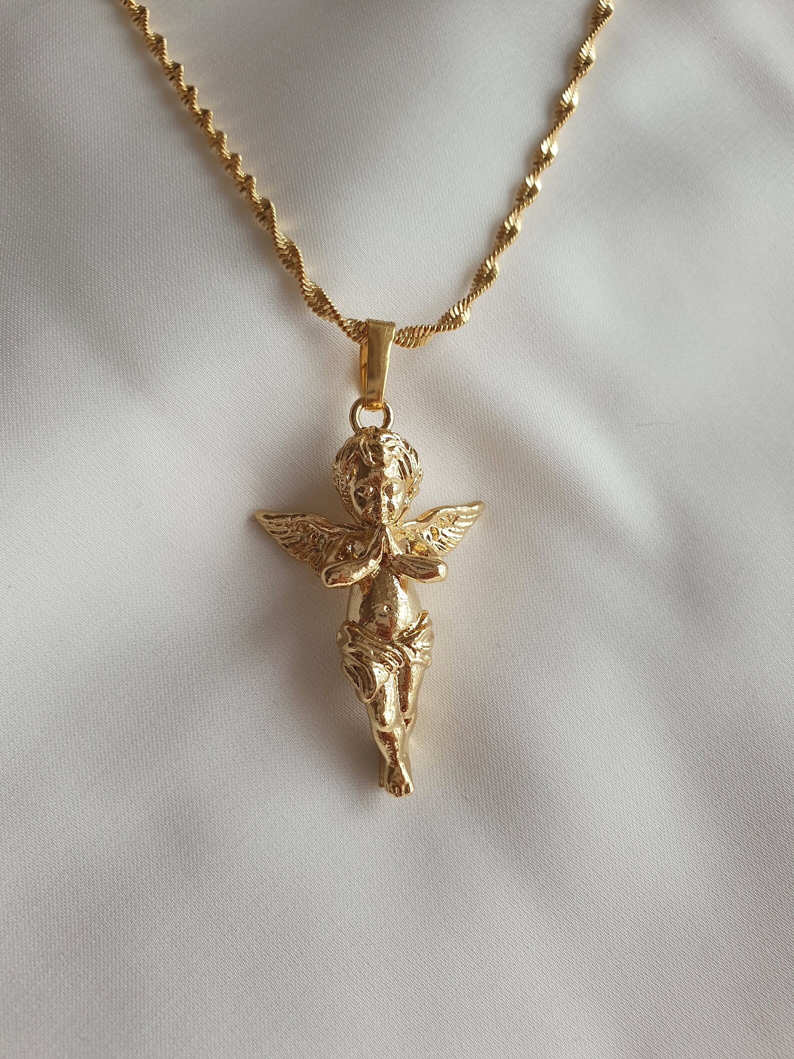 Angel Necklace Baby Angel Necklace Gold Necklace Dainty Etsy