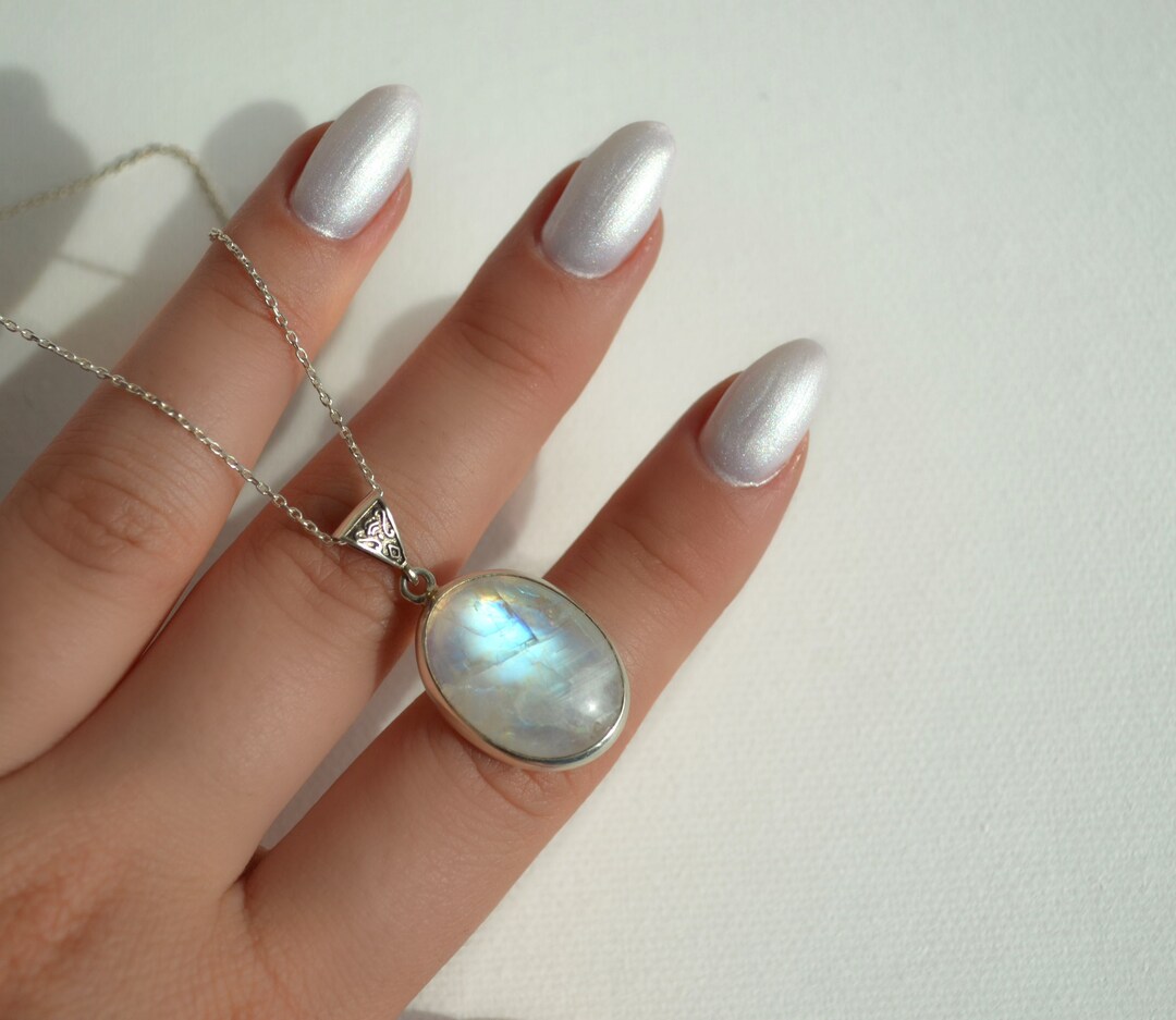 Moonstone Crystal Oval Necklace, 925 Sterling Silver Necklace, Dainty
