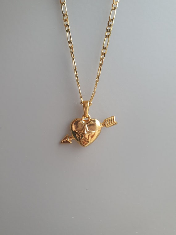 18k Gold Plated Eros Arrow Heart Charm Pendant Necklace - Etsy