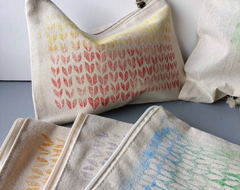 Small zip pouch - Hand printed organic cotton canvas zip pouch