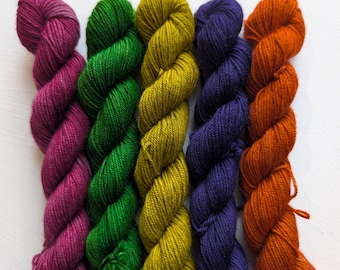 Rainbow, Just Smaller Mini Skein Set - Hand Dyed Yarn