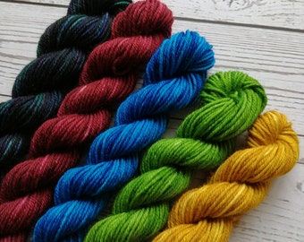 RAILWAY Mini Skein Set - Hand Dyed Yarn DK Blue Faced Leicester BFL