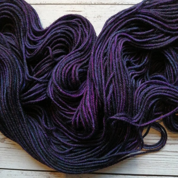 VIOLET GROUND BEETLE - Hand Dyed Yarn 4ply / Double Knit / Aran, Merino Cashmere Nylon / Blue Faced Leicester / Sparkle / Yak