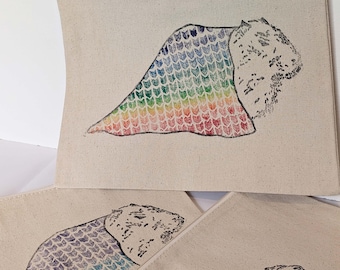 Zip pouch - Hand printed organic cotton canvas zip pouch