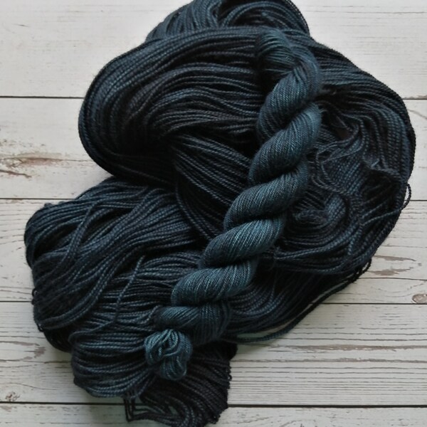 ALMOST BLACK - Semisolid Hand Dyed Yarn 4ply / DK / Aran, Merino Cashmere Nylon / Blue Faced Leicester