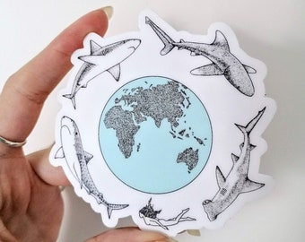 Sharks Around the World Sticker - Marine Biology, Ocean Lover Gift