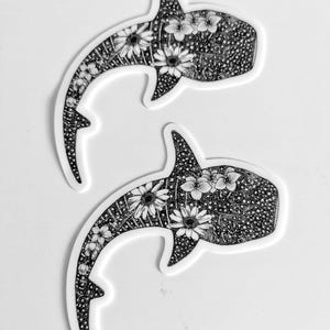 STICKER requin baleine - Sticker requin baleine avec fleurs - résistant à l'eau - illustration de biologie marine - pour les amoureux de l'océan et les plongeurs