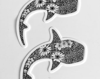 Sticker walvishaai met bloemen - waterbestendige mariene kunst