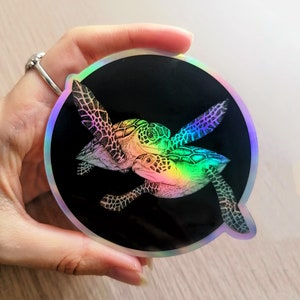 PEGATINA HOLOGRAFICA Tortugas Marinas - para los amantes del océano - inspiración del tatuaje de biología marina