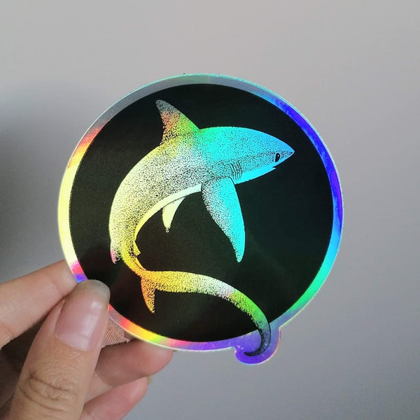 HOLOGRAPHIC STICKER Thresher Shark - for ocean lovers - marine biology tattoo inspiration