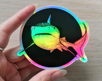 Holographic Tiger Shark Sticker - Weatherproof Marine Biology Decal