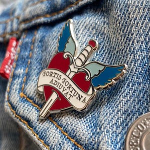 Fortune Favors The Bold Hard Enamel Pin | Fortis Fortuna Adiuvat | Tattoo Style Heart & Wings | Be Brave Gift | Gift for Stoic | Latin Badge