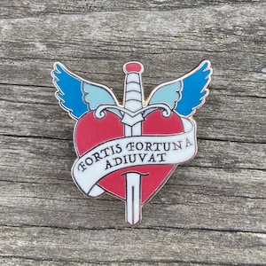 Fortune Favors The Bold Enamel Pin: Tattoo Style Heart & Wings