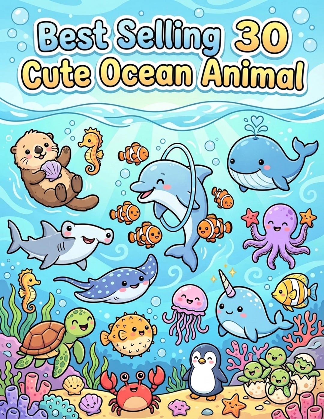 Ocean Animals Coloring Book for Kids - 30 Printable Pages - Instant ...
