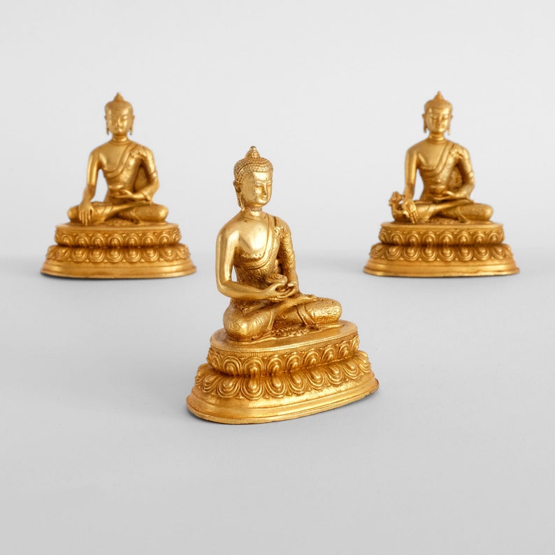 Golden Buddha Statues Set Amitabha, Shaykamuni, Bhaisajya Perfect for a