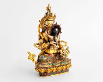 Standbeeld Vajrasattva Yab Yum – boeddhistische figuur met filigraan (9")