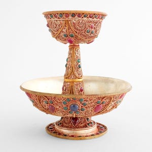 Serkyem Offering Set: Silver-Plated Copper Buddhist Vessels