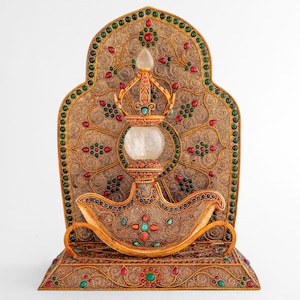 Kartika Dakini Knife – Tibetan Buddhist Filigree Art – Vajrayana Ritual Decor – with base and background