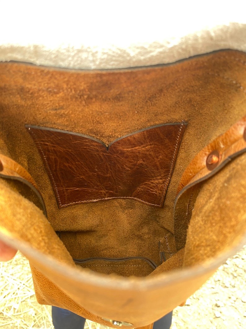 Brown and Teal leather crossbody handbag