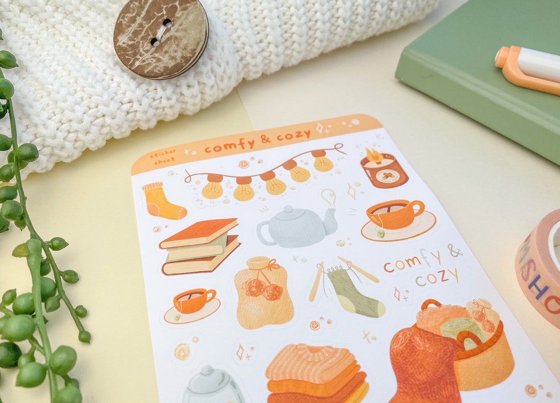 Comfy & Cozy Sticker Sheet Cute Fall/Autumn Hygge Sticker | Etsy