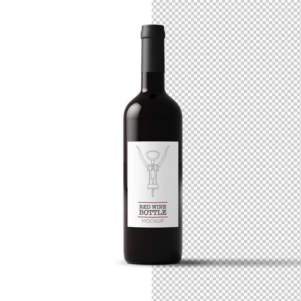 Maqueta de botella de vino tinto con fondo transparente