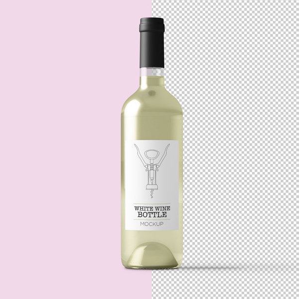 Maqueta de botella de vino blanco con fondo transparente