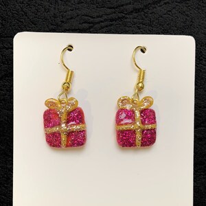Christmas Glittery Present Polymer Clay Earrings