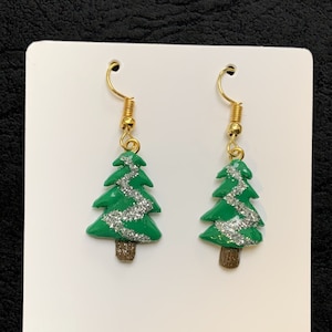 Christmas Tree Glittery Polymer Clay Earrings