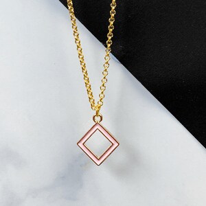 Minimalist Pink Geometric Diamond Charm Necklace