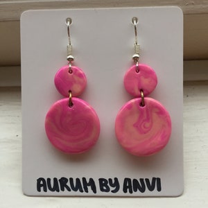 Pink Marble Layered Circle Polymer Clay Earrings