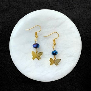 Gold Butterfly Earrings with Bead