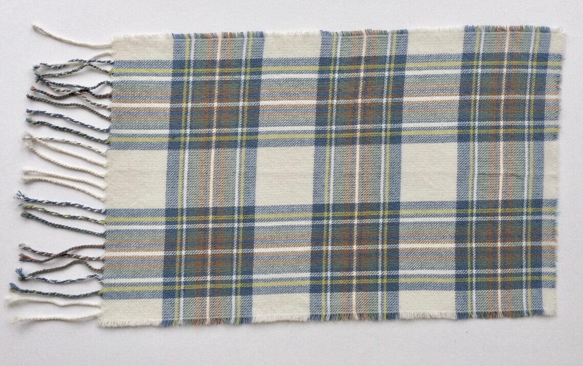 Stewart Muted Blue Tartan/stripe Wool Fringed Sample Bundle. Etsy