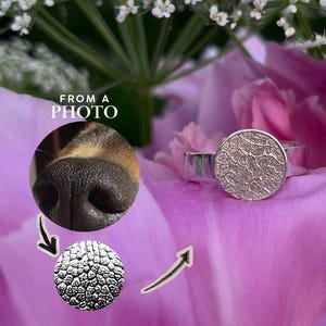 Anillo personalizado con huella de nariz de perro a partir de foto o impresión / Anillo de plata de ley con huella dactilar / Joyería conmemorativa para mascotas / Anillo abierto personalizado