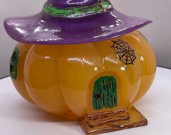 Handcrafted Pumpkin Witch Hat House Jar/ Container/ Stash