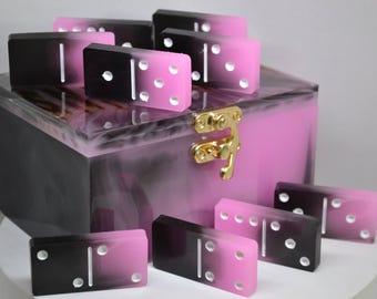Handcrafted Epoxy Resin Dominoes: Double Six Set, Custom Colors