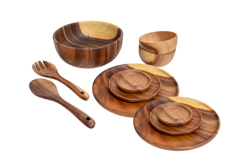 Acacia Wood Dinnerware Set 11pieces of Handcrafted Acacia Etsy