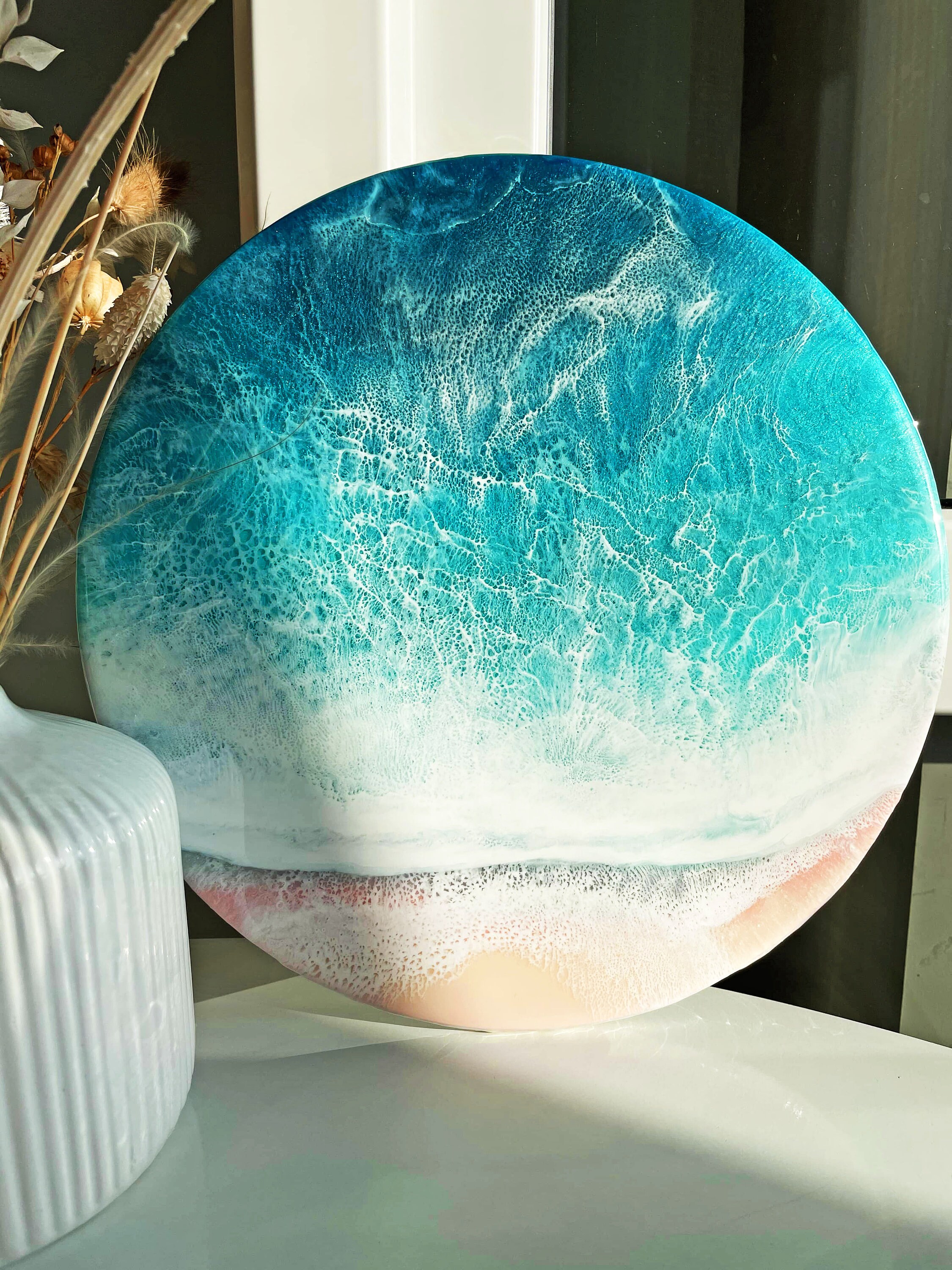 Resin ocean wall art ocean coaster beach art round resin Etsy