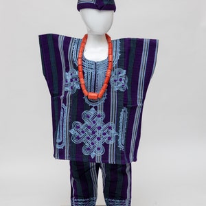 Nigerian traditional kids Aso oke Set of Danshiki for 12 months/1 year old boy. Perfect for 1st birthday photoshoot