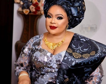 Nigerian Gele and Ipele damask. Complete Damask Gele set.
